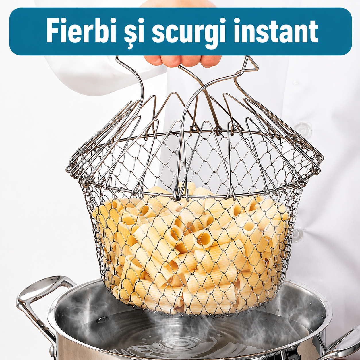 Coș Pliabil din Inox – Fierbe, Prăjește și Scurge cu Ușurință