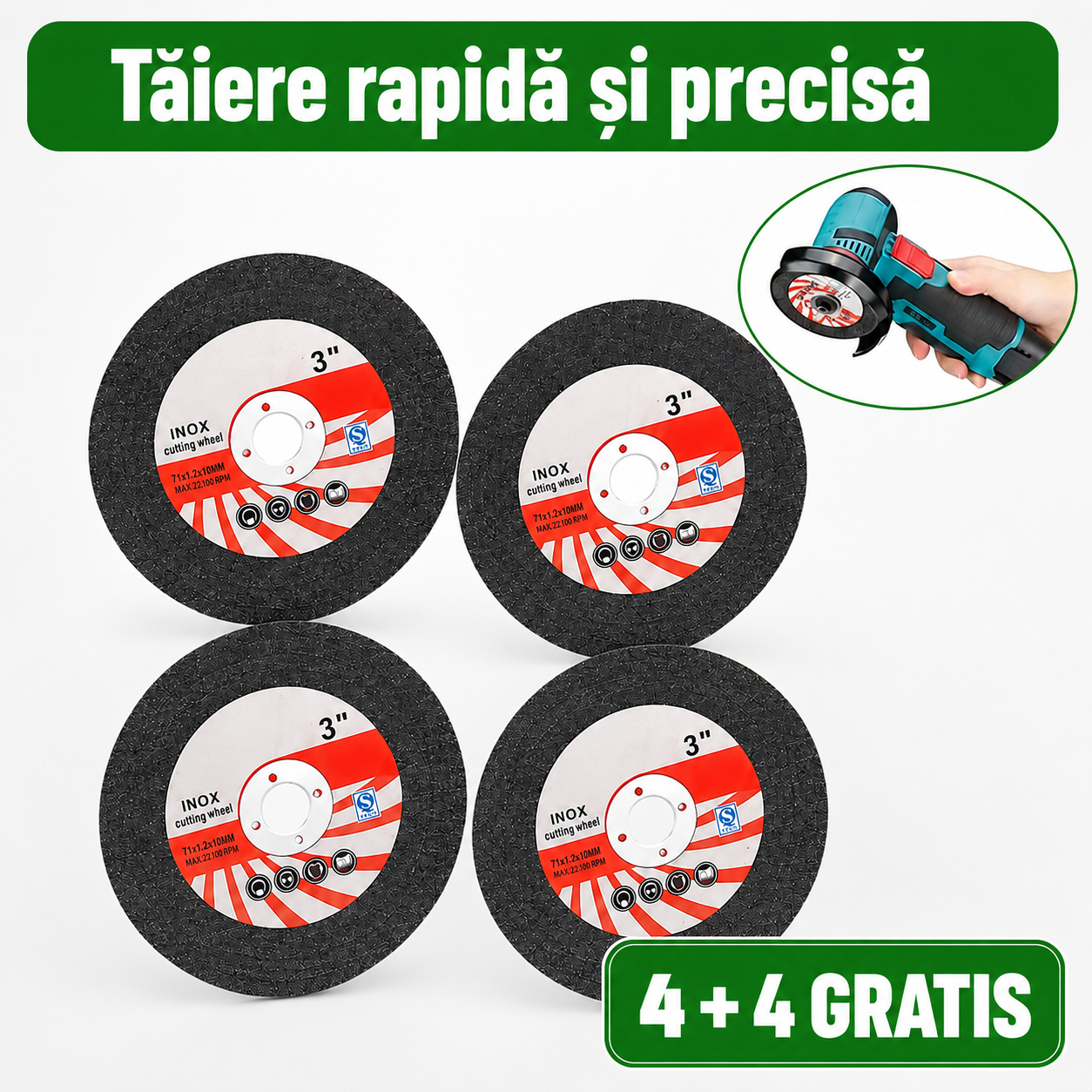 Set 4 Discuri De Tăiere + 4 Gratis, Pentru Polizorul Tău Fără Fir