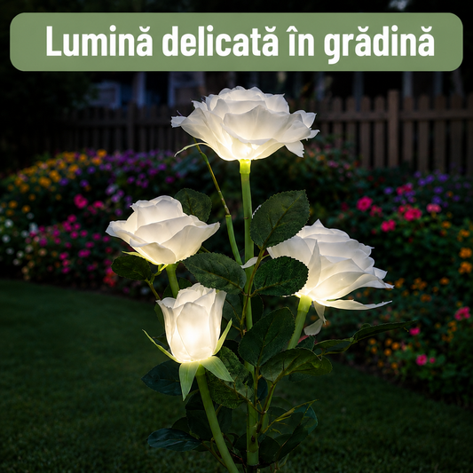 Lampă Solară Decorativă Trandafir – Se Aprinde Automat Seara