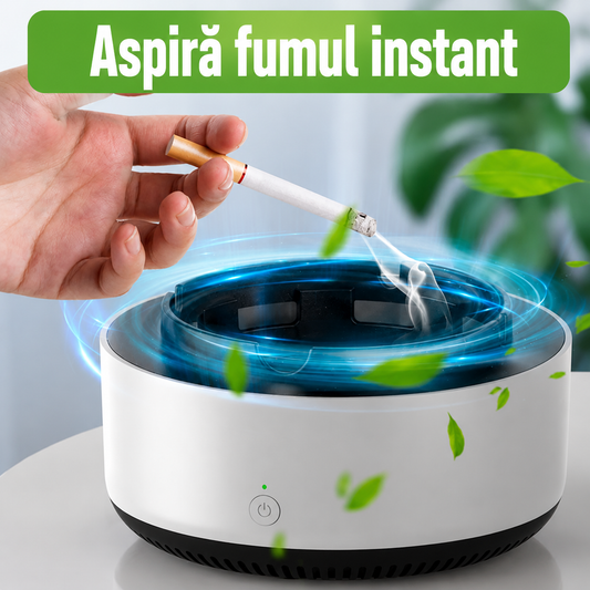 Scrumieră Smart cu Aspirație de Fum – Elimină Instant Fumul și Mirosurile