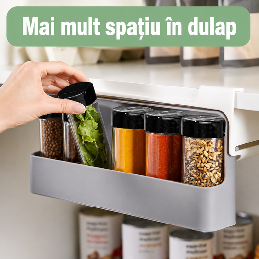 Condimentele Tale Ocupă Spațiu Prețios pe Blat? Organizatorul Sub Raft le Ascunde Ordonat.