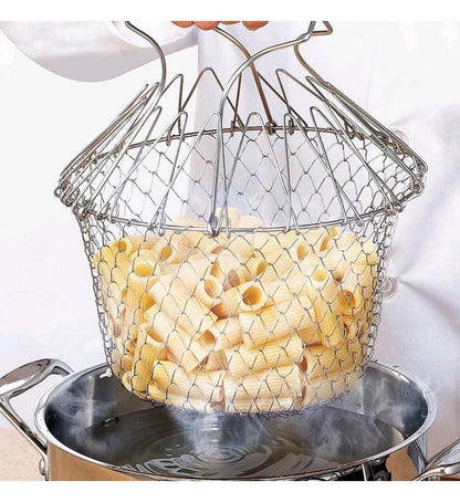 Coș Pliabil din Inox – Fierbe, Prăjește și Scurge cu Ușurință